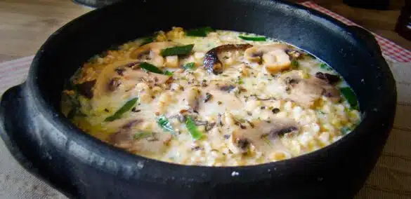 Sopa de avena puerros y champiñones